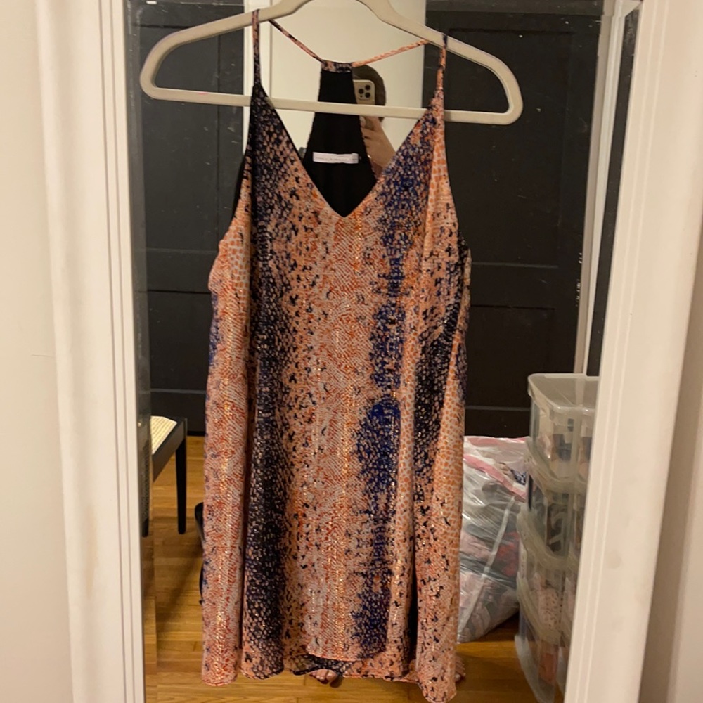 Blue and Orange Snakeskin Print Mini Dress